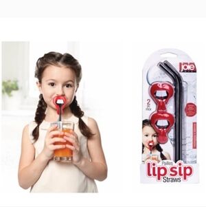 Joie Red Lip-Shaped Set of 2 Straws, NIB